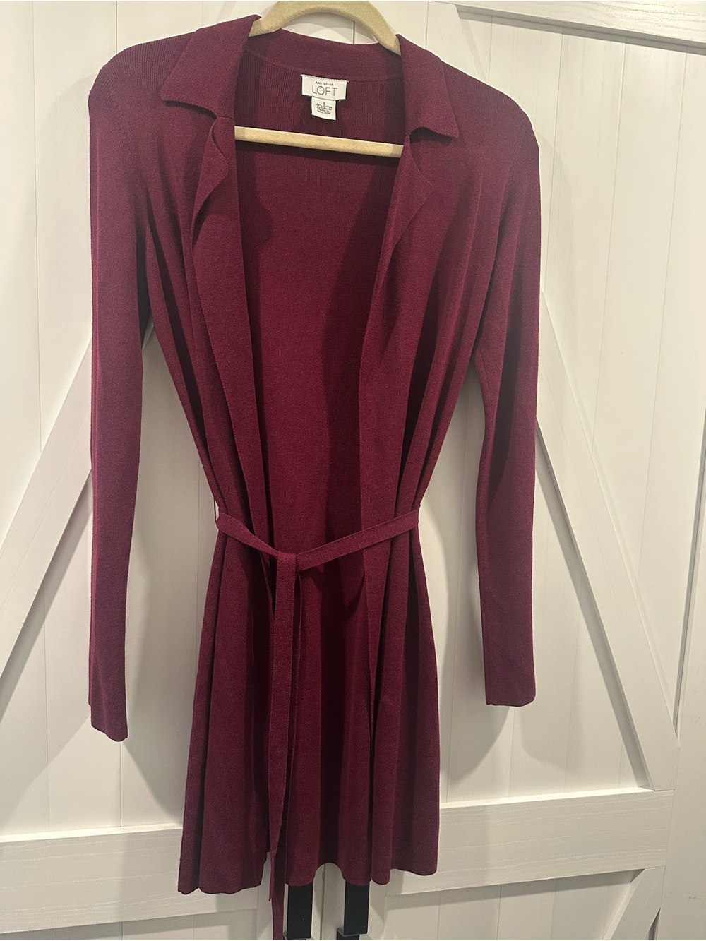 LOFT Burgundy Long Sleeve Belted Knit Dress